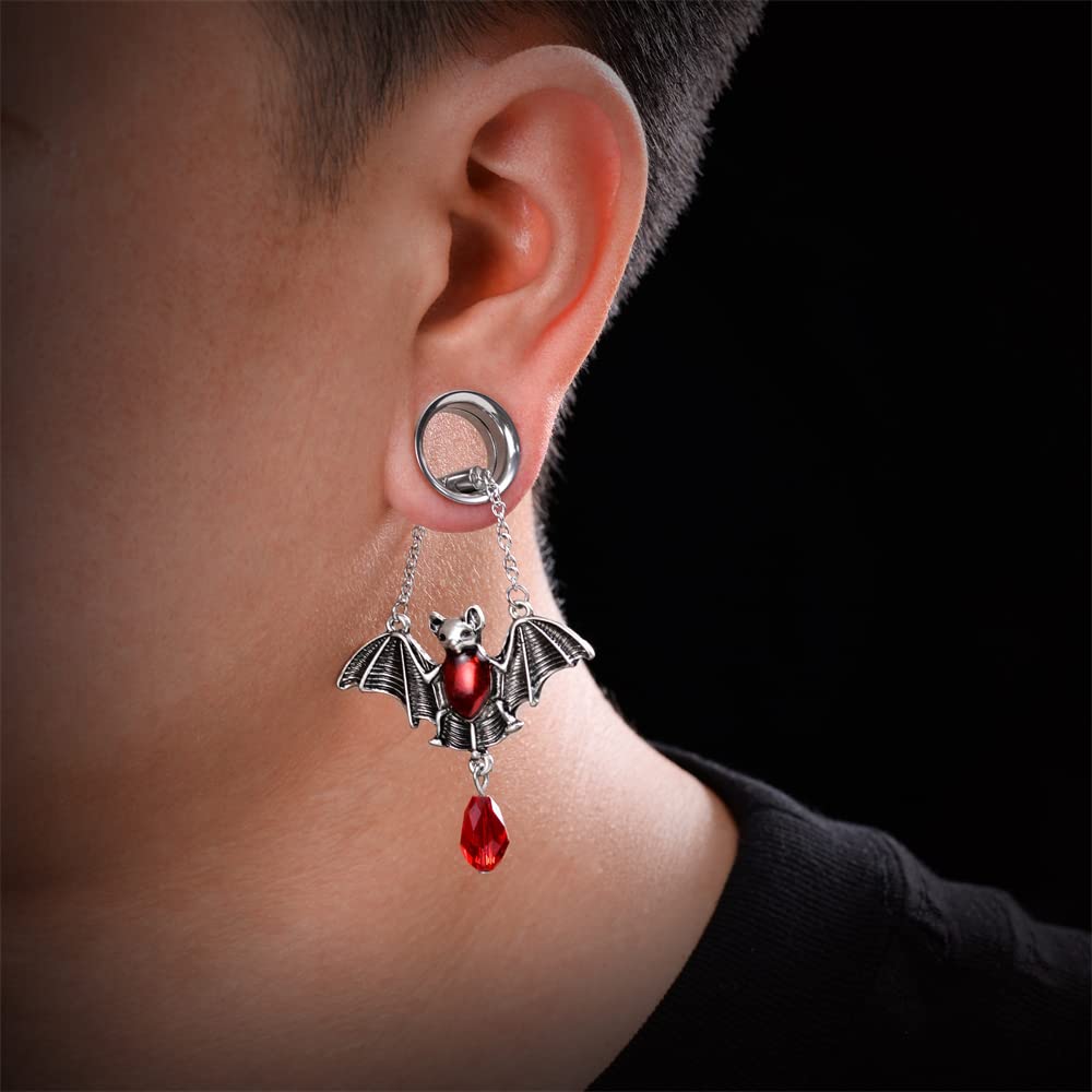 2PCS Stainless Steel Ear Gauges Tunnels Hollow Spider Bee Bat Chain Screw Fit For Men Women 6mm-25mm