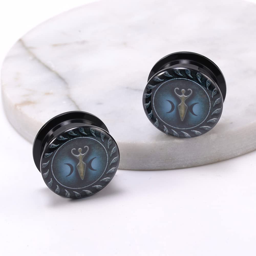 1 Pair Acrylic Solid Screw On Ear Plugs Tunnels Epoxy Allergy Free 2g - 1 Inch Stretcher Japanese Wave Pattern Vector Art Color Drawing For Women For Men Body Piercing Jewelry