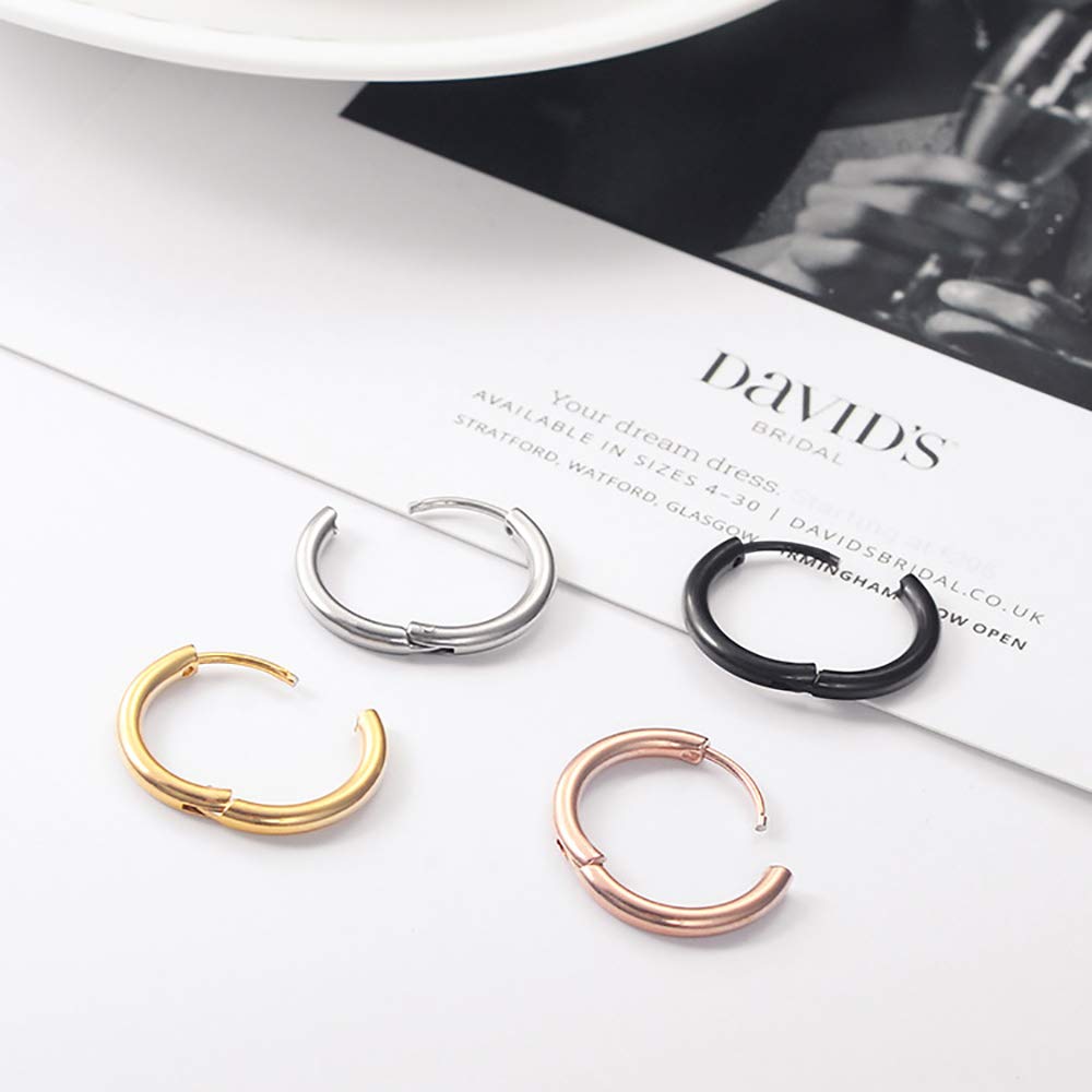 316L Surgical Stainless Steel Huggie Hoop Earrings 6mm 8mm 10mm 11mm 12mm 14mm Hypoallergenic Earrings Hoop Cartilage Helix Lobes Hinged Sleeper Earrings For Men Women Girls