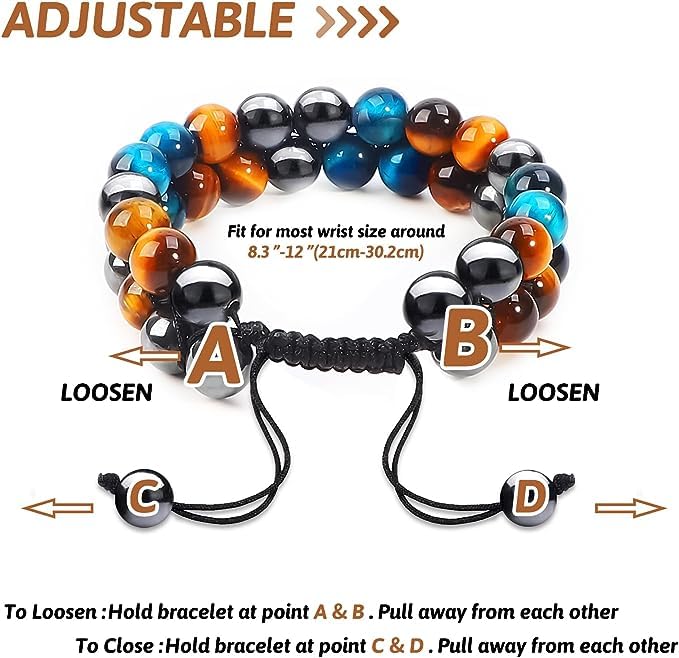 Black Obsidian Hematite Triple Protection Bracelet 10MM beads Set, Blue Tiger Eye Beads Bracelets, Lava Stone bracelets for Men Women