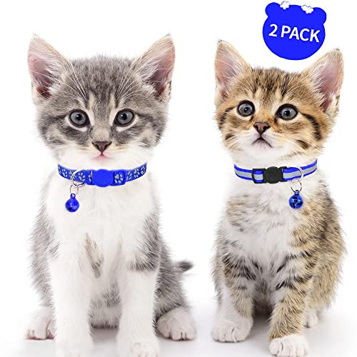 Taglory Reflective Cat Collars Breakaway with Bell, 2-Pack Girl Boy Pet Kitten Collar Adjustable 7.5-12.5 Inch, Green