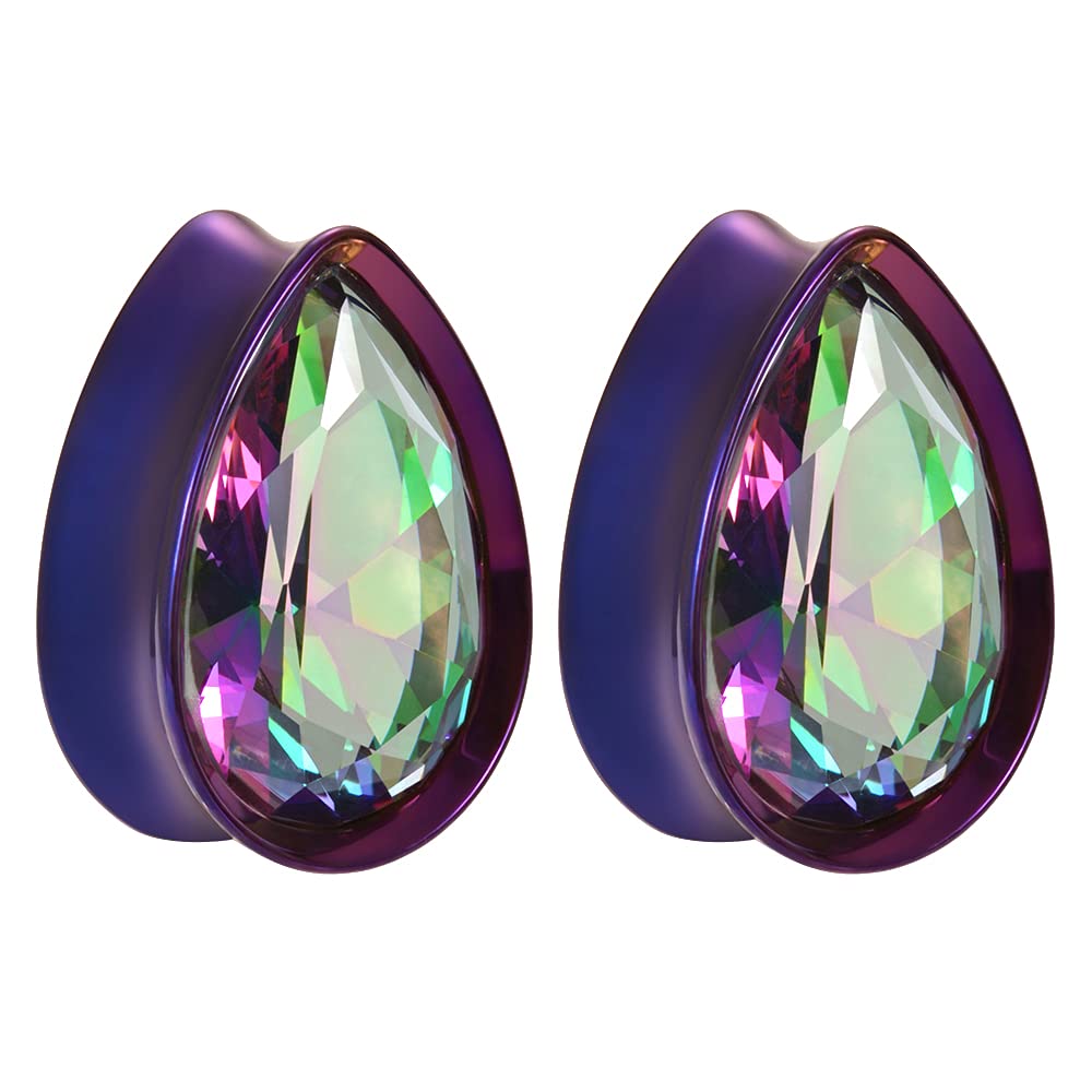 Surgical Steel Teardrop Zircon Double Flared Ear Tunnels and Plugs Stretcher Expander Sold As Pair Gauge 8mm-25mm