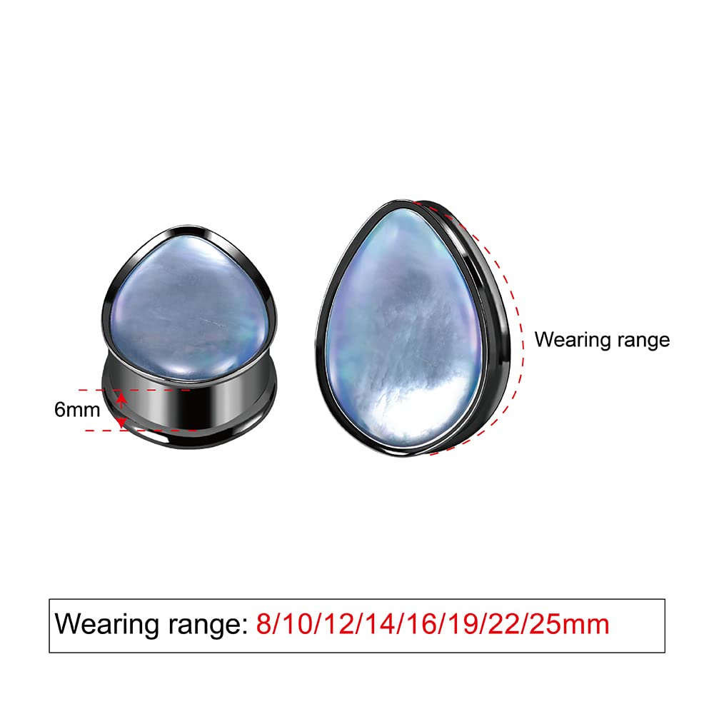 2PCS 8mm-25mm Pearl Shell Ear Gauges Saddle Tunnels 316L Stainless Steel Teardrop Heart Shape Double Flared Plugs Expander Stretcher Piercing