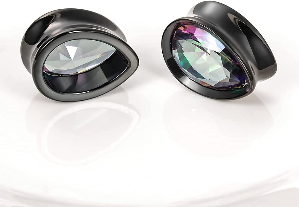 Surgical Steel Teardrop Zircon Double Flared Ear Tunnels and Plugs Stretcher Expander Sold As Pair Gauge 8mm-25mm