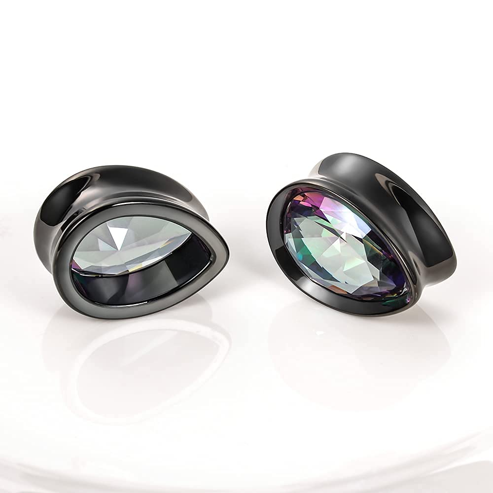 Surgical Steel Teardrop Zircon Double Flared Ear Tunnels and Plugs Stretcher Expander Sold As Pair Gauge 8mm-25mm