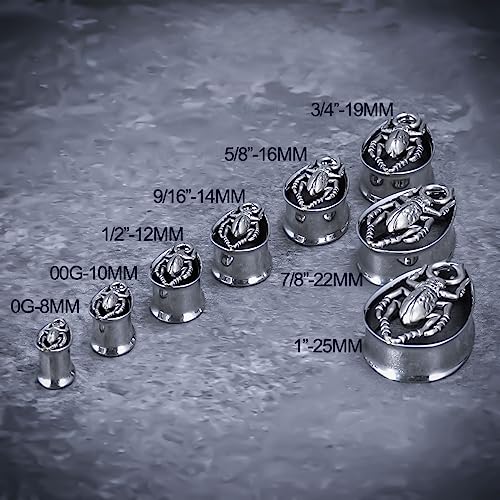 COOEAR 1 Pair Double FLared Tear Drop Ear Tunnels Piercing Stainless Steel Scarab Gauges Silvery Earrings Plugs 0g to 1".