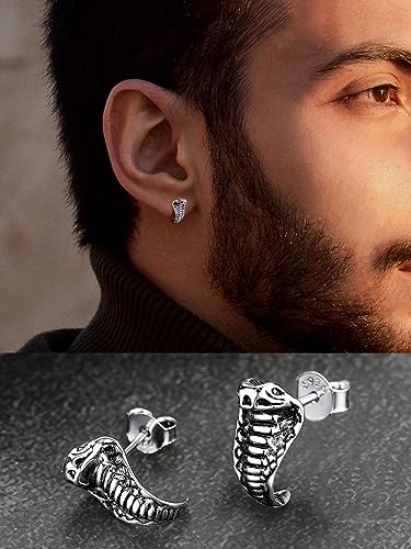 FaithHeart Dragon/Dinosaur/Snake Hoop Earrings for Men, Sturdy Stainless Steel Punk Biker Animals Hypoallergenic Jewelry, Gift Box