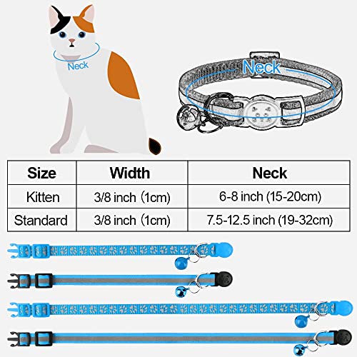 Taglory Reflective Cat Collars Breakaway with Bell, 2-Pack Girl Boy Pet Kitten Collar Adjustable 7.5-12.5 Inch, Green