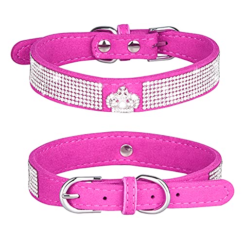 Rhinestone Dog Collar, Cute Dazzling Sparkling Soft Suede Leather Dog Cat Rhinestone Collar Crystal Diamond Pet Dog Puppy Collar (XS, Blue-1)