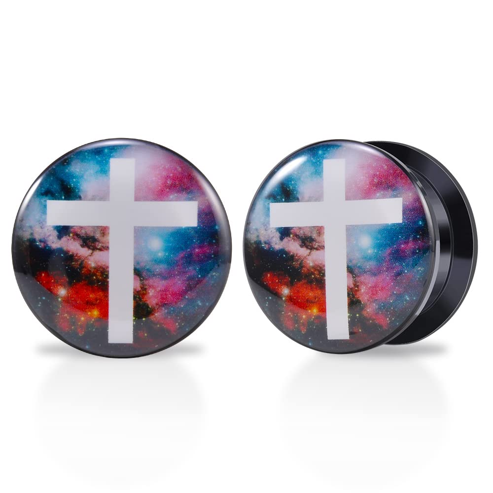 1 Pair Acrylic Solid Screw On Ear Plugs Tunnels Epoxy Allergy Free 2g - 1 Inch Stretcher Japanese Wave Pattern Vector Art Color Drawing For Women For Men Body Piercing Jewelry