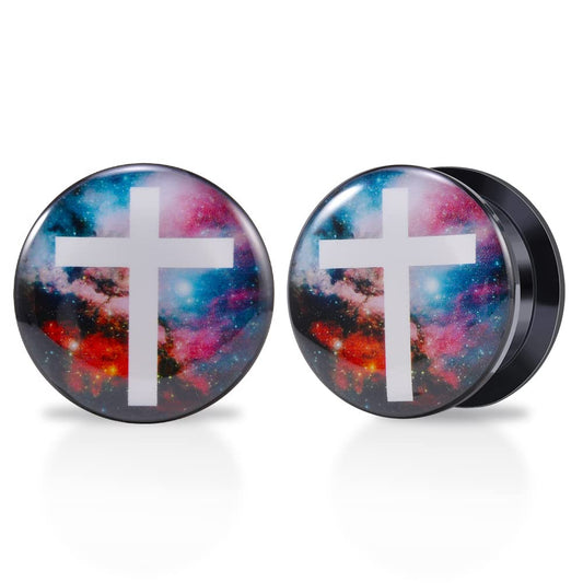 1 Pair Acrylic Solid Screw On Ear Plugs Tunnels Epoxy Allergy Free 2g - 1 Inch Stretcher Japanese Wave Pattern Vector Art Color Drawing For Women For Men Body Piercing Jewelry