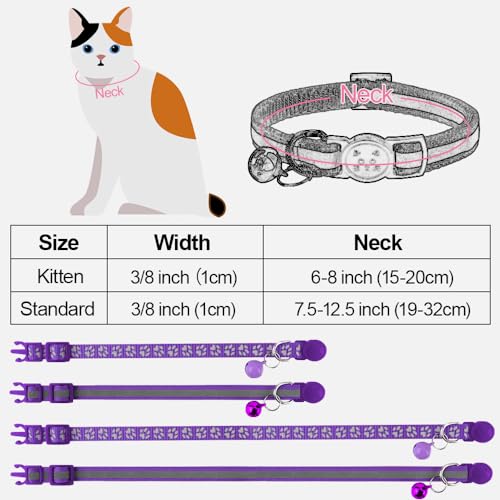 Taglory Reflective Cat Collars Breakaway with Bell, 2-Pack Girl Boy Pet Kitten Collar Adjustable 7.5-12.5 Inch, Green