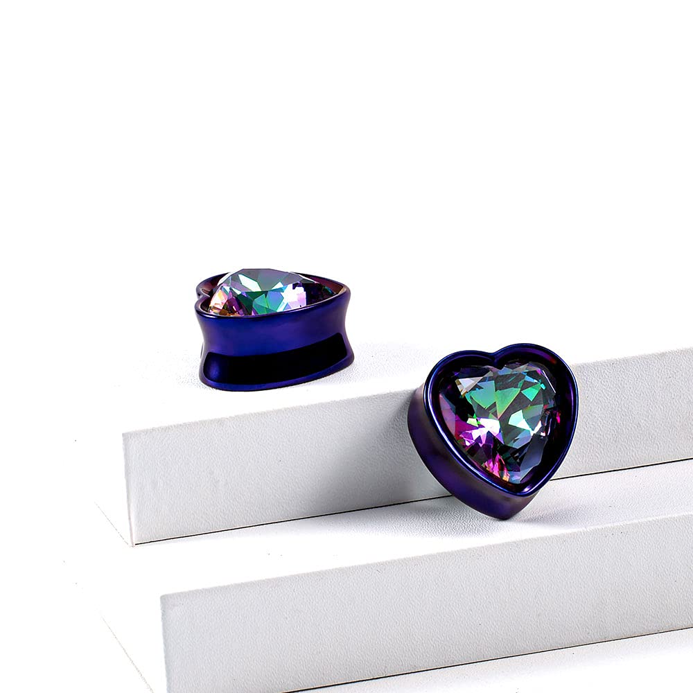 Surgical Steel Heart-Shaped Zircon Double Flared Ear Tunnels And Plugs Stretcher Expander Sold As Pair Gauge 8mm-25mm
