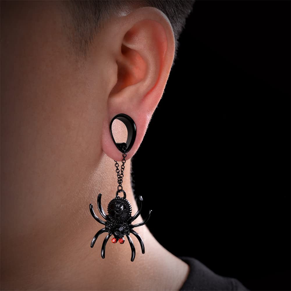 2PCS Stainless Steel Ear Gauges Tunnels Hollow Spider Bee Bat Chain Screw Fit For Men Women 6mm-25mm