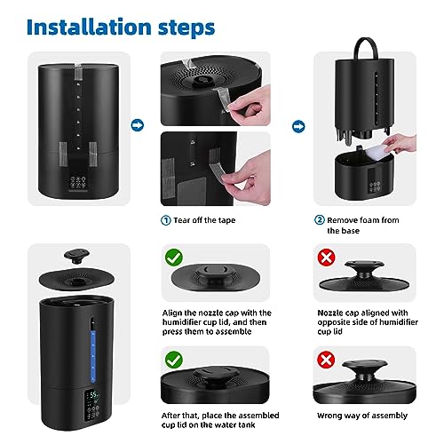 6L Humidifiers for Bedroom Large Room Home, Cool and Warm for Baby and Plants Mist Top Fill Desk Humidifiers Essential Oil Diffuser, Quiet with Adjustable Mist,360°Nozzle-Black