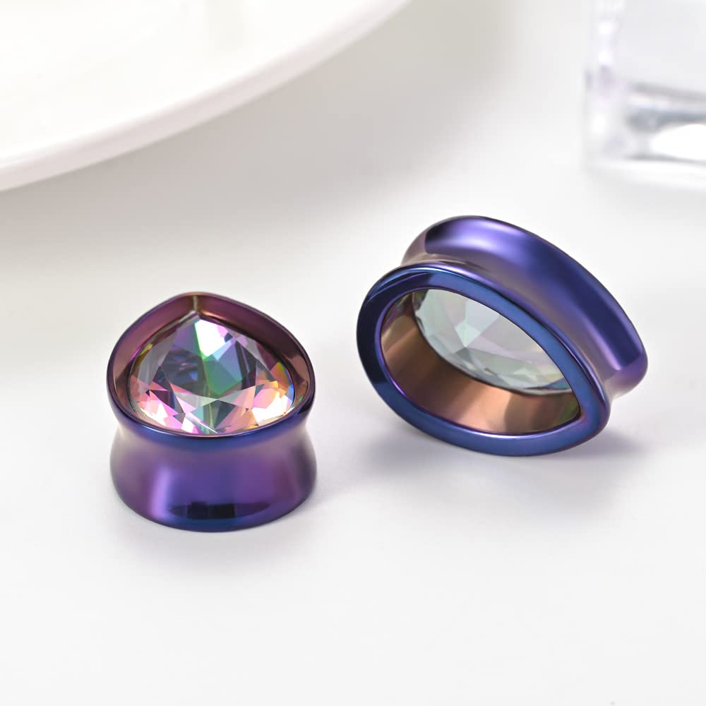 Surgical Steel Teardrop Zircon Double Flared Ear Tunnels and Plugs Stretcher Expander Sold As Pair Gauge 8mm-25mm