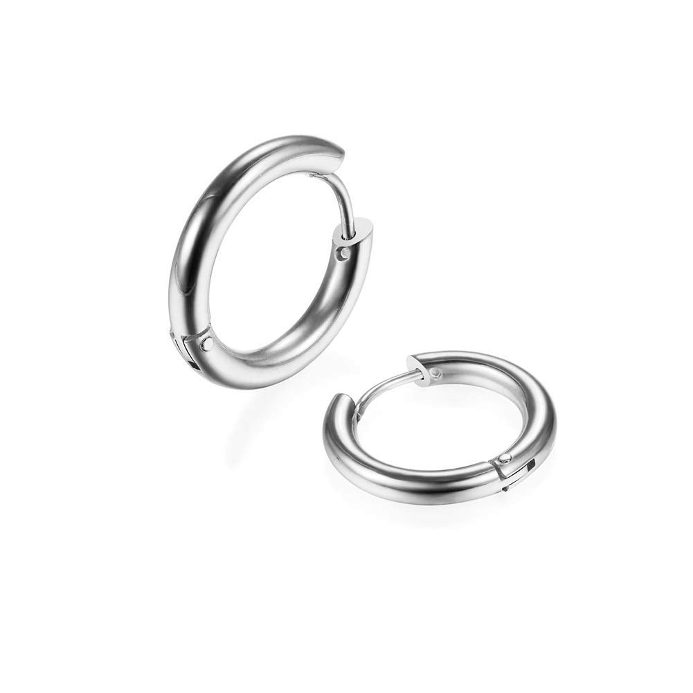316L Surgical Stainless Steel Huggie Hoop Earrings 6mm 8mm 10mm 11mm 12mm 14mm Hypoallergenic Earrings Hoop Cartilage Helix Lobes Hinged Sleeper Earrings For Men Women Girls