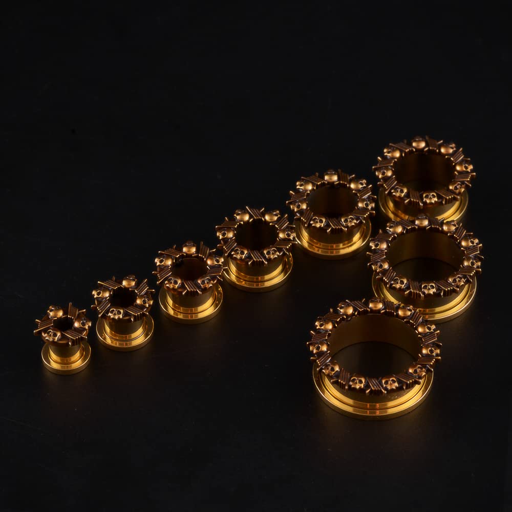 2PCS Surgical Steel Screw Fit Flesh Tunnels Skeleton Gothic Ear Expander Stretching Plugs Gauge 0G-1"(8mm-25mm)