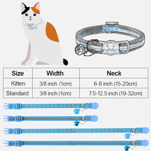 Taglory Reflective Cat Collars Breakaway with Bell, 2-Pack Girl Boy Pet Kitten Collar Adjustable 7.5-12.5 Inch, Green