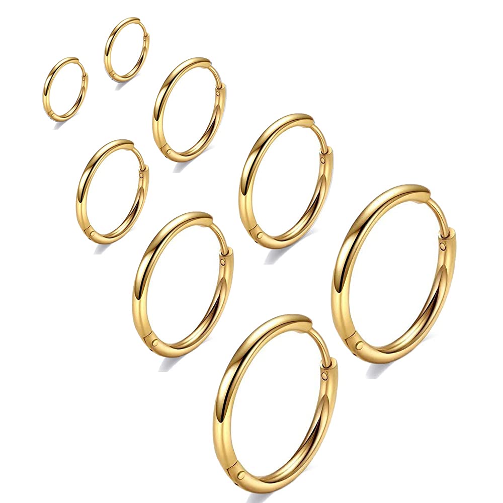 316L Surgical Stainless Steel Huggie Hoop Earrings 6mm 8mm 10mm 11mm 12mm 14mm Hypoallergenic Earrings Hoop Cartilage Helix Lobes Hinged Sleeper Earrings For Men Women Girls