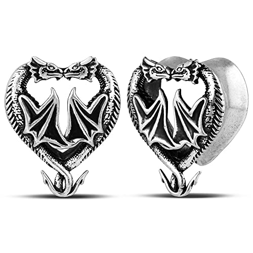 2PCS Stainless Steel 316L Punk Vintage Cross Skull Gauge For Ears Expander Stretcher Ear Tunnels Upgrade Saddle Plugs Double Flared Guage For Women Men 0g-1"