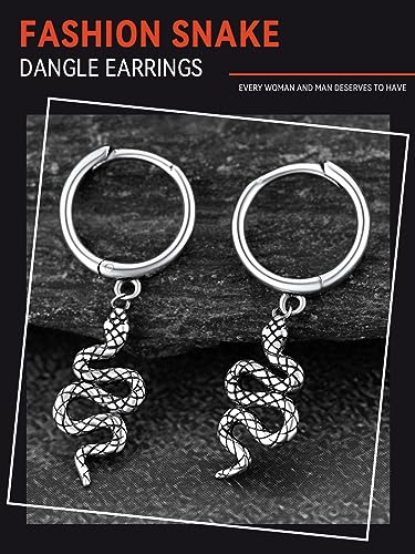 FaithHeart Dragon/Dinosaur/Snake Hoop Earrings for Men, Sturdy Stainless Steel Punk Biker Animals Hypoallergenic Jewelry, Gift Box