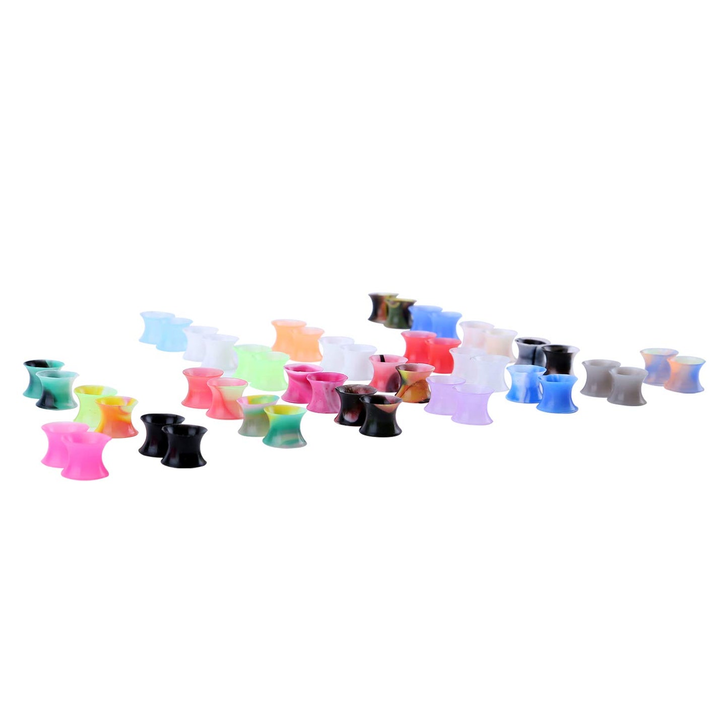 WBRWP 48/32/24/22/20/16/12pcs Ear Tunnels and Plugs - Double Flared Hollow Hard/Soft Silicone Ear Gauges - Ear Expander Stretcher Body Piercing Jewelry 8g-1"