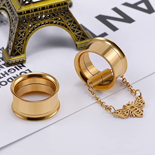 2PCS Stainless Steel Ear Gauges Tunnels Hollow Spider Bee Bat Chain Screw Fit For Men Women 6mm-25mm