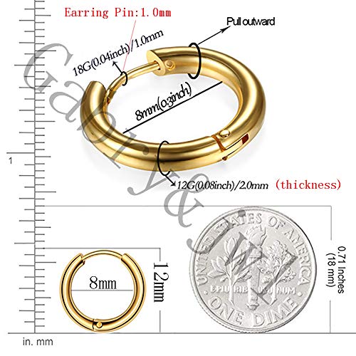 316L Surgical Stainless Steel Huggie Hoop Earrings 6mm 8mm 10mm 11mm 12mm 14mm Hypoallergenic Earrings Hoop Cartilage Helix Lobes Hinged Sleeper Earrings For Men Women Girls