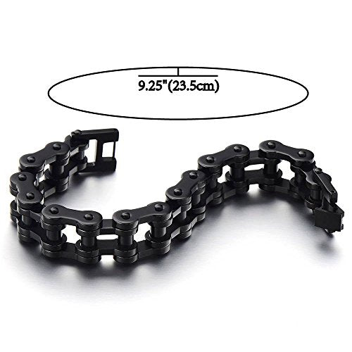 COOLSTEELANDBEYOND Heavy Sturdy Mens Motorcycle Chain Bike Chain Bracelet of Stainless Steel Silver Color Polished