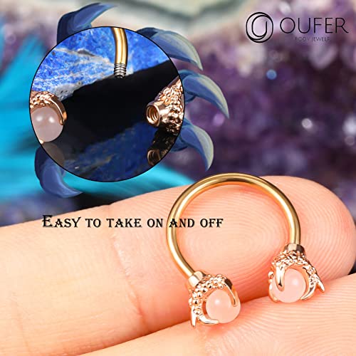 OUFER 316L Surgical Steel Circular Earrings Two White Opals Surrounded by Dragon Claws Cartilage Earing Ear Body Piercing Jewelry Helix Earrings Piercing…