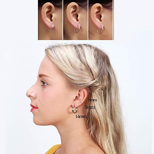 316L Surgical Stainless Steel Huggie Hoop Earrings 6mm 8mm 10mm 11mm 12mm 14mm Hypoallergenic Earrings Hoop Cartilage Helix Lobes Hinged Sleeper Earrings For Men Women Girls