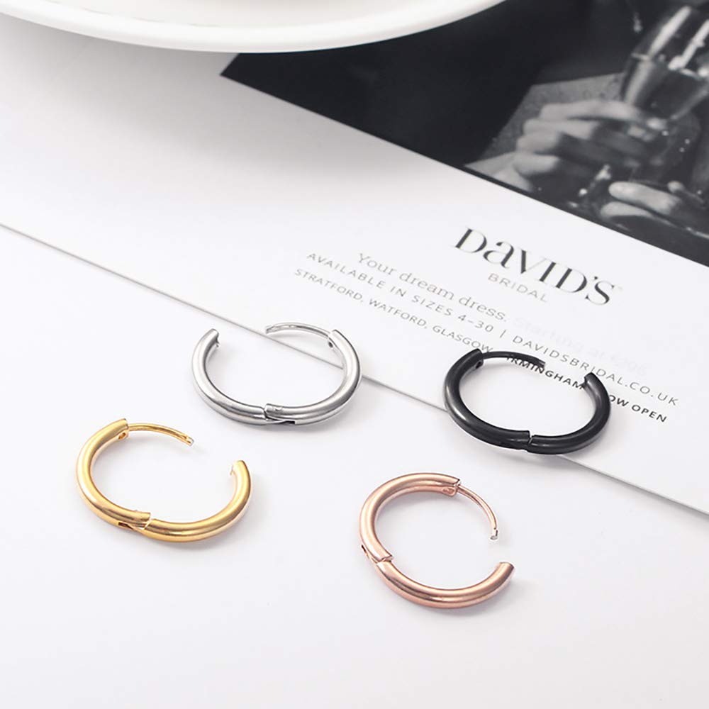 316L Surgical Stainless Steel Huggie Hoop Earrings 6mm 8mm 10mm 11mm 12mm 14mm Hypoallergenic Earrings Hoop Cartilage Helix Lobes Hinged Sleeper Earrings For Men Women Girls