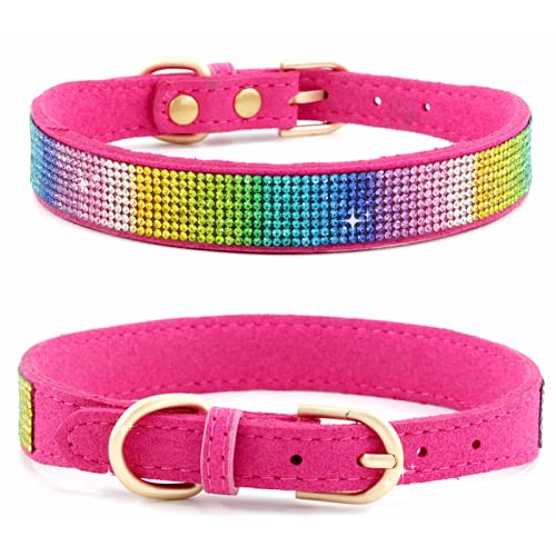 Rhinestone Dog Collar, Cute Dazzling Sparkling Soft Suede Leather Dog Cat Rhinestone Collar Crystal Diamond Pet Dog Puppy Collar (XS, Blue-1)