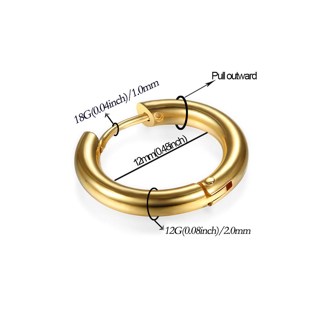 316L Surgical Stainless Steel Huggie Hoop Earrings 6mm 8mm 10mm 11mm 12mm 14mm Hypoallergenic Earrings Hoop Cartilage Helix Lobes Hinged Sleeper Earrings For Men Women Girls