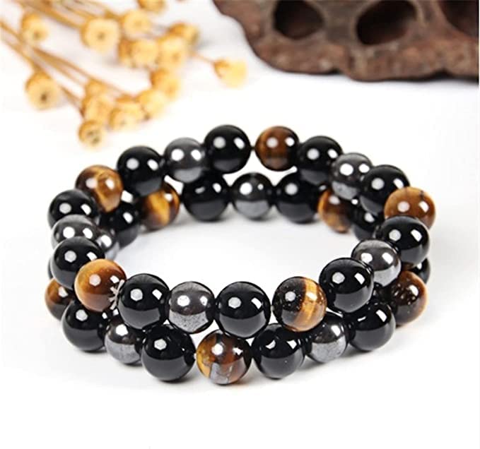 Black Obsidian Hematite Triple Protection Bracelet 10MM beads Set, Blue Tiger Eye Beads Bracelets, Lava Stone bracelets for Men Women