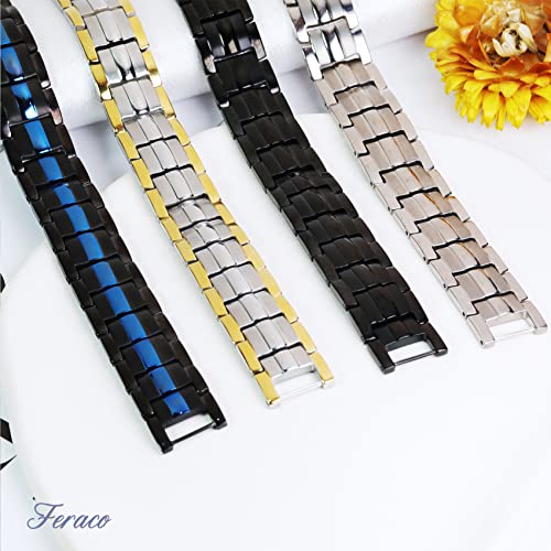 Feraco Magnetic Bracelet for Men Titanium Steel Magnetic Bracelet for Men with Double Row Magnets Adjustable (Black & Blue Line)