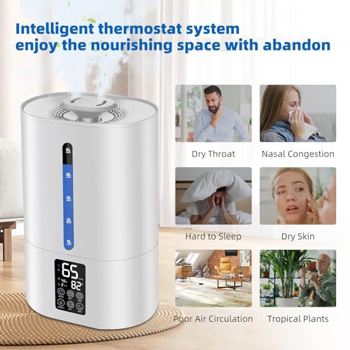 6L Humidifiers for Bedroom Large Room Home, Cool and Warm for Baby and Plants Mist Top Fill Desk Humidifiers Essential Oil Diffuser, Quiet with Adjustable Mist,360°Nozzle-Black