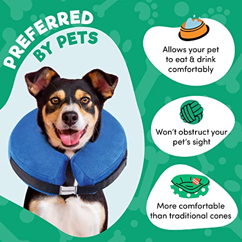 BENCMATE Protective Inflatable Collar for Dogs and Cats - Soft Pet Recovery Collar Does Not Block Vision E-Collar (X-Large, Blue)