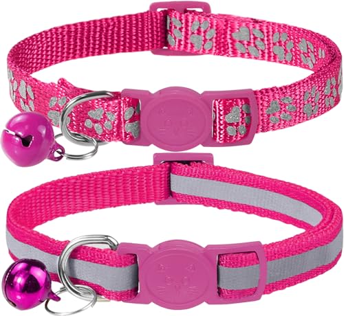 Taglory Reflective Cat Collars Breakaway with Bell, 2-Pack Girl Boy Pet Kitten Collar Adjustable 7.5-12.5 Inch, Green
