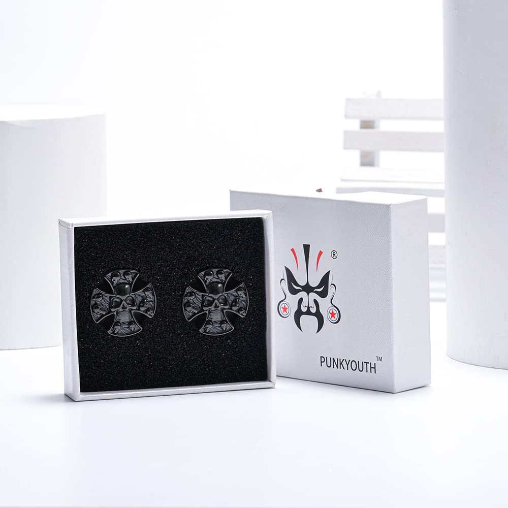 2PCS Stainless Steel 316L Punk Vintage Cross Skull Gauge For Ears Expander Stretcher Ear Tunnels Upgrade Saddle Plugs Double Flared Guage For Women Men 0g-1"