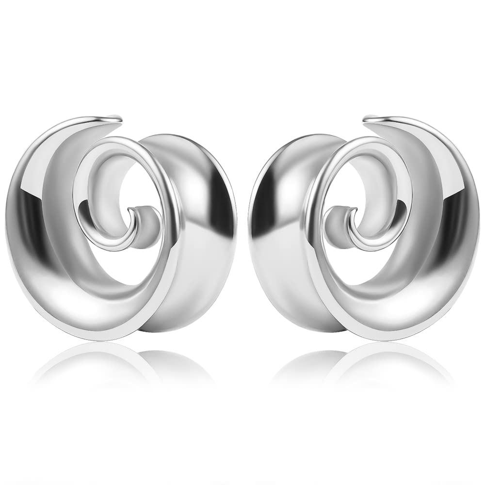 2PCS Spiral Saddle Ear Tunnels Plugs 316 Stainless Steel Ear Gauges Hypoallergenic Earrings Expander Stretcher Piercing Body Jewelry 0g-1"(8mm-25mm)