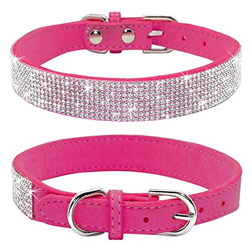 Rhinestone Dog Collar, Cute Dazzling Sparkling Soft Suede Leather Dog Cat Rhinestone Collar Crystal Diamond Pet Dog Puppy Collar (XS, Blue-1)