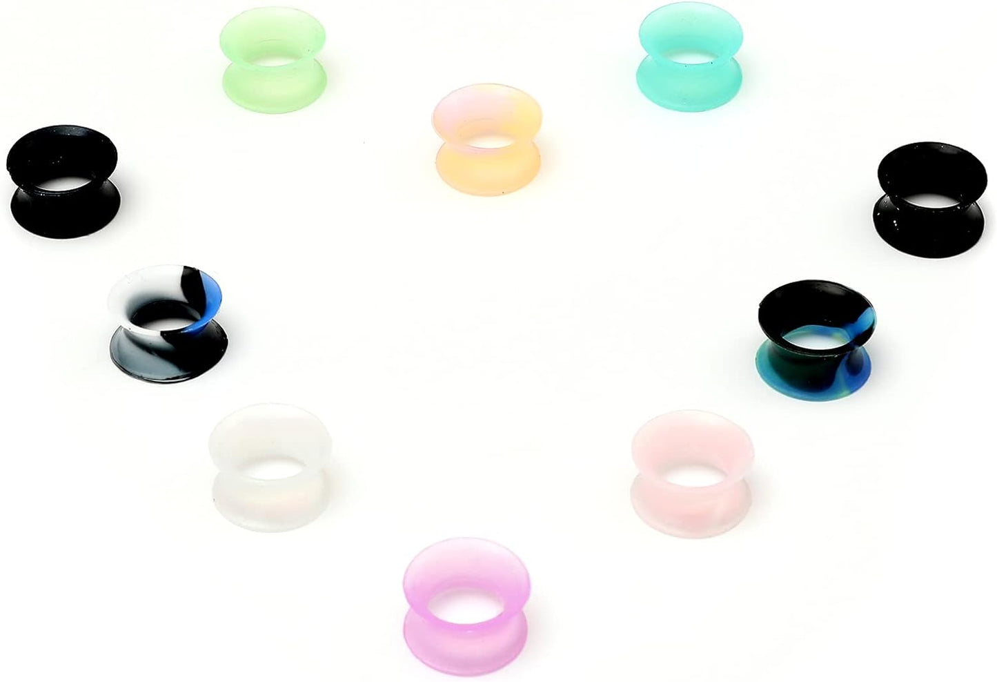 WBRWP 48/32/24/22/20/16/12pcs Ear Tunnels and Plugs - Double Flared Hollow Hard/Soft Silicone Ear Gauges - Ear Expander Stretcher Body Piercing Jewelry 8g-1"