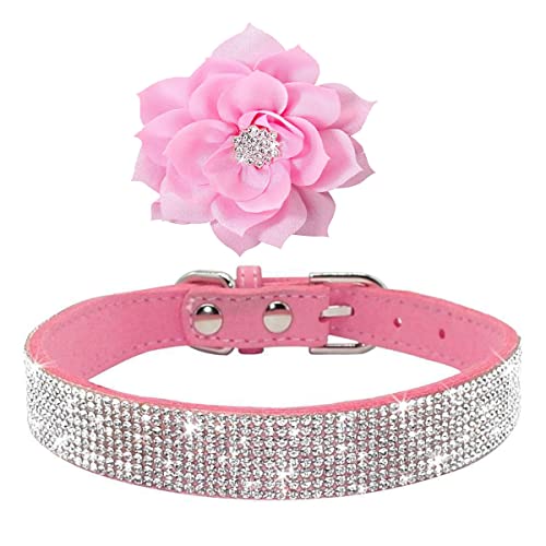 Rhinestone Dog Collar, Cute Dazzling Sparkling Soft Suede Leather Dog Cat Rhinestone Collar Crystal Diamond Pet Dog Puppy Collar (XS, Blue-1)