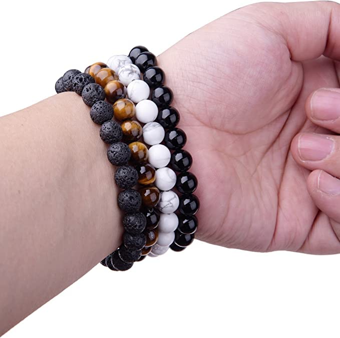 Black Obsidian Hematite Triple Protection Bracelet 10MM beads Set, Blue Tiger Eye Beads Bracelets, Lava Stone bracelets for Men Women