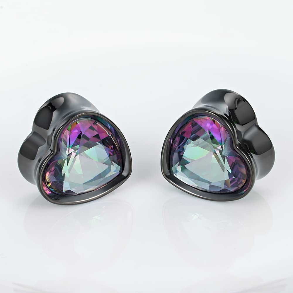 Surgical Steel Heart-Shaped Zircon Double Flared Ear Tunnels And Plugs Stretcher Expander Sold As Pair Gauge 8mm-25mm