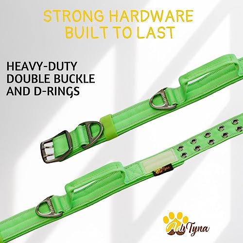 ADITYNA - Heavy Duty Dog Collar with Handle - Thick Dog Collar for Large Dogs - Wide, Reflective, Tactical, Soft Neoprene Padded - Perfect Dog Collar for Training and Walking