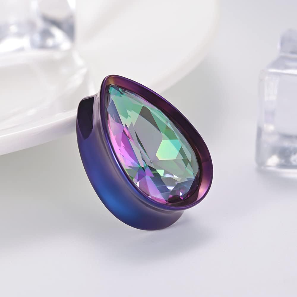 Surgical Steel Teardrop Zircon Double Flared Ear Tunnels and Plugs Stretcher Expander Sold As Pair Gauge 8mm-25mm