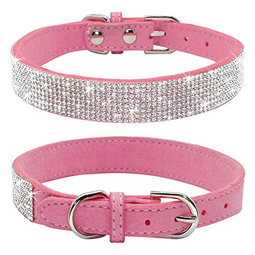 Rhinestone Dog Collar, Cute Dazzling Sparkling Soft Suede Leather Dog Cat Rhinestone Collar Crystal Diamond Pet Dog Puppy Collar (XS, Blue-1)